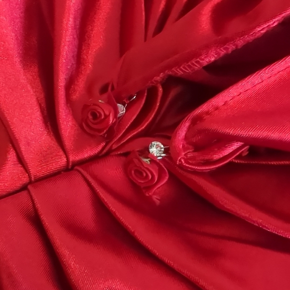 Sherri Hill Dresses & Skirts - Red Satin Gown with Rose Accents - Sherri Hill